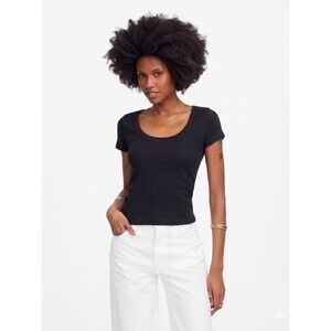 Madewell NWT (Re)generative Cotton Ribbed Scoopneck Tee Size Large in Black